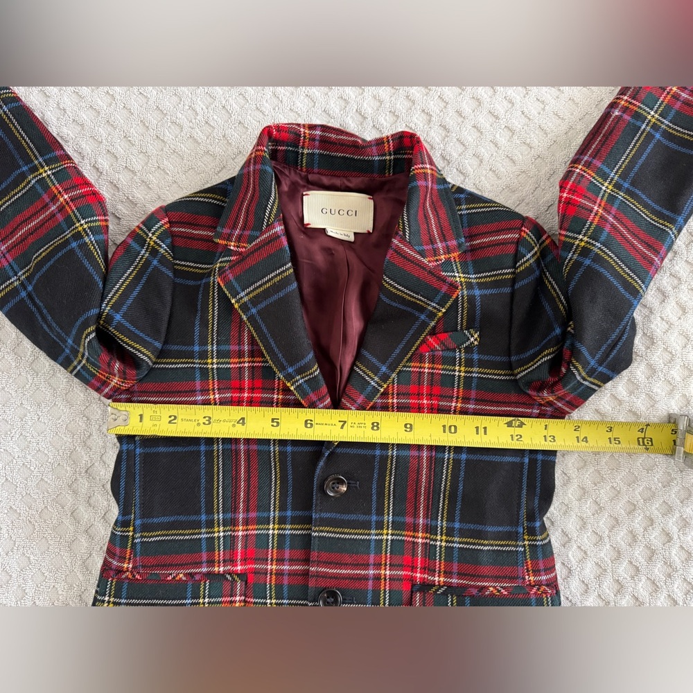 GUCCI Kids Elementary Tartan Blazer Jacket Size 6 Red Black Green Yellow Plaid - Picture 14 of 15